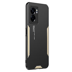 Luxury Aluminum Metal Back Cover and Silicone Frame Case for Realme V23i 5G Gold