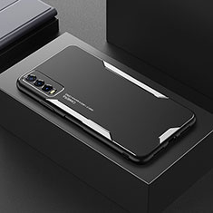 Luxury Aluminum Metal Back Cover and Silicone Frame Case for Vivo Y12A Silver