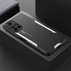 Luxury Aluminum Metal Back Cover and Silicone Frame Case for Xiaomi Poco M4 Pro 5G Silver