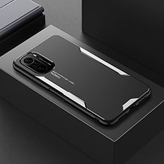 Luxury Aluminum Metal Back Cover and Silicone Frame Case for Xiaomi Redmi K40 Pro 5G Silver