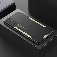 Luxury Aluminum Metal Back Cover and Silicone Frame Case for Xiaomi Redmi Note 10 5G Gold