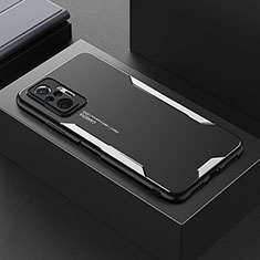 Luxury Aluminum Metal Back Cover and Silicone Frame Case for Xiaomi Redmi Note 10 Pro 4G Silver