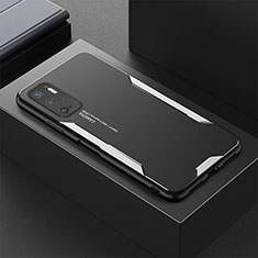 Luxury Aluminum Metal Back Cover and Silicone Frame Case for Xiaomi Redmi Note 10T 5G Silver