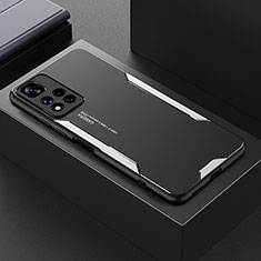 Luxury Aluminum Metal Back Cover and Silicone Frame Case for Xiaomi Redmi Note 11 Pro+ Plus 5G Silver