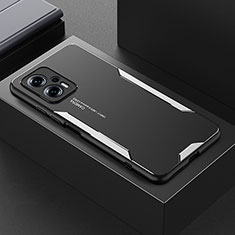 Luxury Aluminum Metal Back Cover and Silicone Frame Case for Xiaomi Redmi Note 11T Pro+ Plus 5G Silver