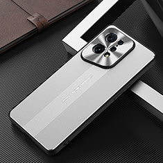 Luxury Aluminum Metal Back Cover and Silicone Frame Case J01 for Oppo Find X5 5G Silver