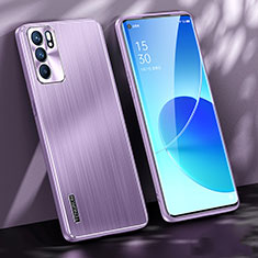 Luxury Aluminum Metal Back Cover and Silicone Frame Case J01 for Oppo Reno6 5G Purple