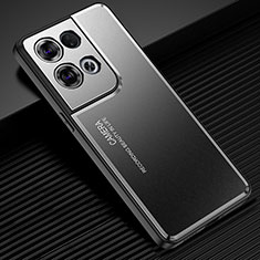 Luxury Aluminum Metal Back Cover and Silicone Frame Case J02 for Oppo Reno9 5G Black