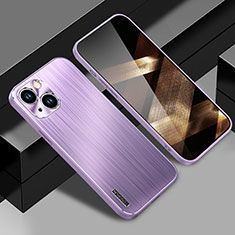 Luxury Aluminum Metal Back Cover and Silicone Frame Case JL1 for Apple iPhone 15 Plus Purple