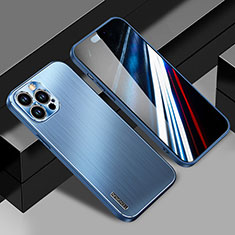 Luxury Aluminum Metal Back Cover and Silicone Frame Case JL1 for Apple iPhone 15 Pro Max Blue