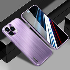 Luxury Aluminum Metal Back Cover and Silicone Frame Case JL1 for Apple iPhone 15 Pro Max Purple