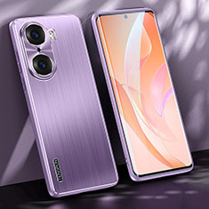 Luxury Aluminum Metal Back Cover and Silicone Frame Case JL1 for Huawei Honor 60 Pro 5G Purple