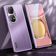 Luxury Aluminum Metal Back Cover and Silicone Frame Case JL1 for Huawei P50e Purple