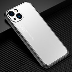 Luxury Aluminum Metal Back Cover and Silicone Frame Case JL2 for Apple iPhone 15 Plus Silver