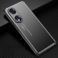 Luxury Aluminum Metal Back Cover and Silicone Frame Case JL2 for Huawei Honor 70 5G Black