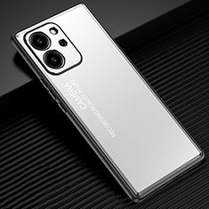 Luxury Aluminum Metal Back Cover and Silicone Frame Case JL2 for Huawei Honor 80 SE 5G Silver