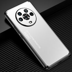 Luxury Aluminum Metal Back Cover and Silicone Frame Case JL2 for Huawei Honor Magic4 5G Silver