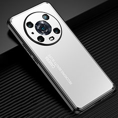 Luxury Aluminum Metal Back Cover and Silicone Frame Case JL2 for Huawei Honor Magic4 Pro 5G Silver