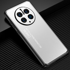 Luxury Aluminum Metal Back Cover and Silicone Frame Case JL2 for Huawei Mate 50 Pro Silver