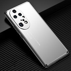 Luxury Aluminum Metal Back Cover and Silicone Frame Case JL2 for Huawei P50 Silver