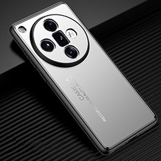 Luxury Aluminum Metal Back Cover and Silicone Frame Case JL2 for Oppo Find X7 Ultra 5G Silver