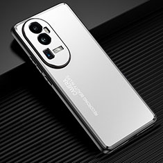 Luxury Aluminum Metal Back Cover and Silicone Frame Case JL2 for Oppo Reno10 Pro+ Plus 5G Silver