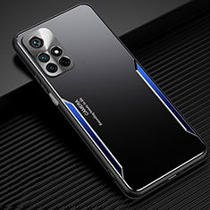 Luxury Aluminum Metal Back Cover and Silicone Frame Case JL2 for Xiaomi Poco M4 Pro 5G Blue