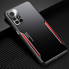 Luxury Aluminum Metal Back Cover and Silicone Frame Case JL2 for Xiaomi Poco M4 Pro 5G Red