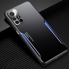 Luxury Aluminum Metal Back Cover and Silicone Frame Case JL2 for Xiaomi Redmi Note 11 5G Blue