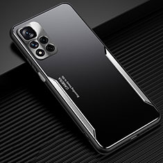 Luxury Aluminum Metal Back Cover and Silicone Frame Case JL2 for Xiaomi Redmi Note 11 Pro+ Plus 5G Silver