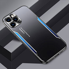 Luxury Aluminum Metal Back Cover and Silicone Frame Case JL3 for Apple iPhone 13 Pro Max Blue