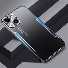 Luxury Aluminum Metal Back Cover and Silicone Frame Case JL3 for Apple iPhone 15 Plus Blue