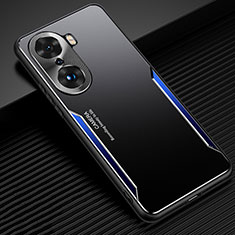 Luxury Aluminum Metal Back Cover and Silicone Frame Case JL3 for Huawei Honor 60 Pro 5G Blue