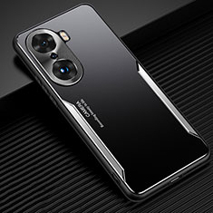 Luxury Aluminum Metal Back Cover and Silicone Frame Case JL3 for Huawei Honor 60 Pro 5G Silver