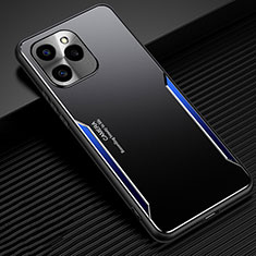 Luxury Aluminum Metal Back Cover and Silicone Frame Case JL3 for Huawei Honor 60 SE 5G Blue