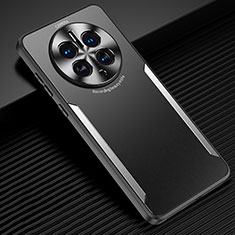 Luxury Aluminum Metal Back Cover and Silicone Frame Case JL3 for Huawei Mate 50 Pro Silver