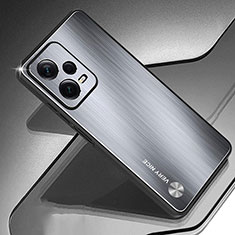 Luxury Aluminum Metal Back Cover and Silicone Frame Case JS1 for Xiaomi Redmi Note 12 Pro 5G Silver