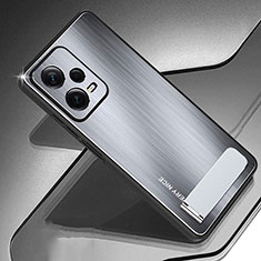 Luxury Aluminum Metal Back Cover and Silicone Frame Case JS2 for Xiaomi Redmi Note 12 Pro+ Plus 5G Silver