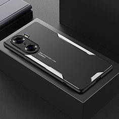 Luxury Aluminum Metal Back Cover and Silicone Frame Case PB1 for Huawei Honor 60 Pro 5G Silver