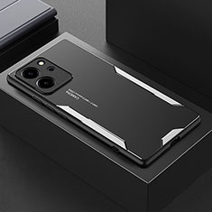 Luxury Aluminum Metal Back Cover and Silicone Frame Case PB1 for Huawei Honor 80 SE 5G Silver