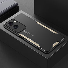 Luxury Aluminum Metal Back Cover and Silicone Frame Case PB1 for Huawei Honor X50i 5G Gold