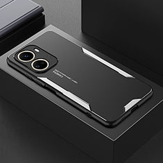 Luxury Aluminum Metal Back Cover and Silicone Frame Case PB1 for Huawei Nova 10 SE Silver