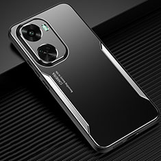 Luxury Aluminum Metal Back Cover and Silicone Frame Case PB1 for Huawei Nova 11 SE Silver