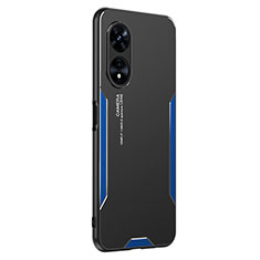 Luxury Aluminum Metal Back Cover and Silicone Frame Case PB1 for Oppo A1 Pro 5G Blue