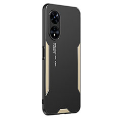 Luxury Aluminum Metal Back Cover and Silicone Frame Case PB1 for Oppo A1 Pro 5G Gold