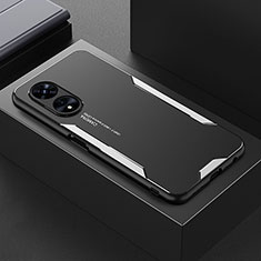 Luxury Aluminum Metal Back Cover and Silicone Frame Case PB1 for Oppo A18 Silver