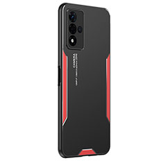 Luxury Aluminum Metal Back Cover and Silicone Frame Case PB1 for Oppo A93s 5G Red