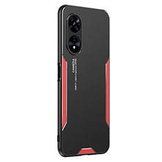 Luxury Aluminum Metal Back Cover and Silicone Frame Case PB1 for Oppo A98 5G Red