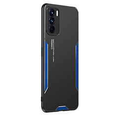 Luxury Aluminum Metal Back Cover and Silicone Frame Case PB1 for Oppo K9 Pro 5G Blue