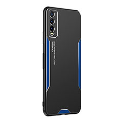 Luxury Aluminum Metal Back Cover and Silicone Frame Case PB1 for Vivo Y12A Blue